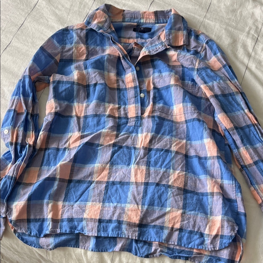 GAP womens Pastel Plaid Button-Down popover